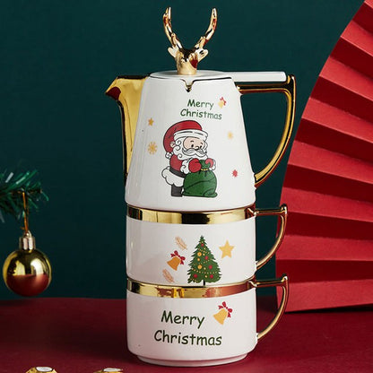 Multiple Options Nordic Christmas Ceramic Teapot Cup Saucer Set Santa Claus Tea Elk Box Home Gift New Year Thermal Tableware