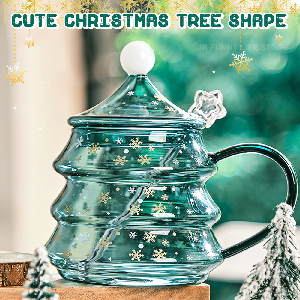 2023 Creative Christmas Tree Cup Transparent Glass Coffee Cup Mug Tumblers with Lid and Straws Bulk Children'S Christmas Gift