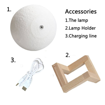 Dropship 3D Print Rechargeable Moon Lamp LED Night Light Creative Touch Switch Moon Light for Bedroom Decoration Birthday Gift