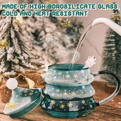 2023 Creative Christmas Tree Cup Transparent Glass Coffee Cup Mug Tumblers with Lid and Straws Bulk Children'S Christmas Gift