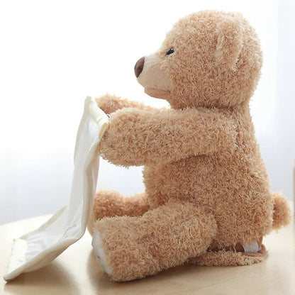 30CM Robot Teddy Bear Hide and Seek Animated Electronic Bear Music Stuffed Animal Plush Talking Play Seek Shy Bear Gift for Kids